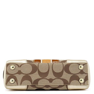 F11620 Beige Gold Signature Turnlock Tote Bag