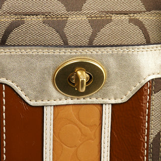 F11620 Beige Gold Signature Turnlock Tote Bag