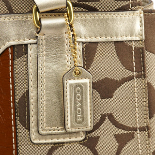F11620 Beige Gold Signature Turnlock Tote Bag