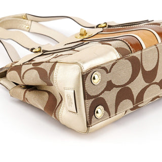 F11620 Beige Gold Signature Turnlock Tote Bag