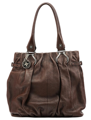 Dark Brown Leather Pillow Tote Bag