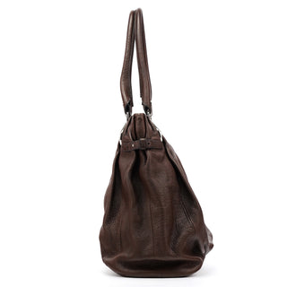 Dark Brown Leather Pillow Tote Bag