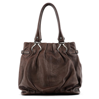 Dark Brown Leather Pillow Tote Bag