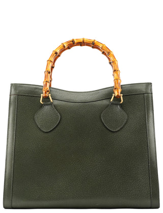 002 8260 Green Leather Diana Bamboo Tote Bag