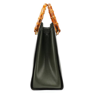 002 8260 Green Leather Diana Bamboo Tote Bag