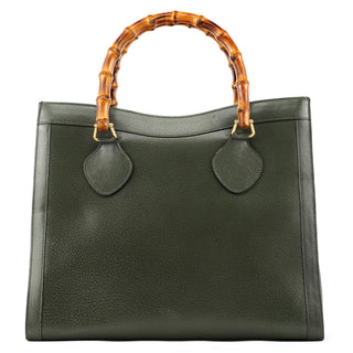 002 8260 Green Leather Diana Bamboo Tote Bag