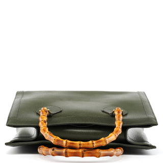 002 8260 Green Leather Diana Bamboo Tote Bag
