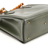 002 8260 Green Leather Diana Bamboo Tote Bag