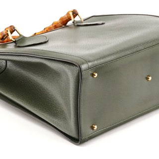 002 8260 Green Leather Diana Bamboo Tote Bag