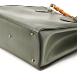 002 8260 Green Leather Diana Bamboo Tote Bag