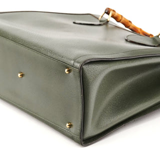 002 8260 Green Leather Diana Bamboo Tote Bag