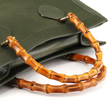 002 8260 Green Leather Diana Bamboo Tote Bag