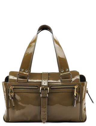 Khaki Green Patent Leather Mabel Boston Bag