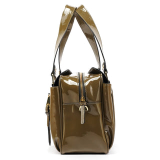 Khaki Green Patent Leather Mabel Boston Bag