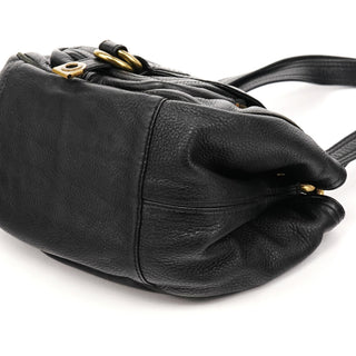 Black Leather Pocket Tote Bag