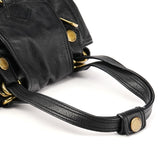 Black Leather Pocket Tote Bag