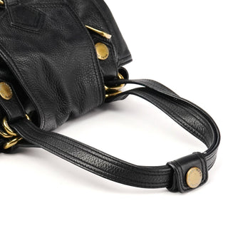 Black Leather Pocket Tote Bag