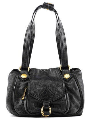 Black Leather Pocket Tote Bag
