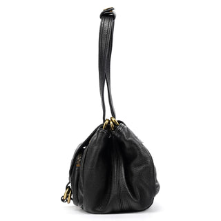 Black Leather Pocket Tote Bag