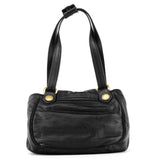 Black Leather Pocket Tote Bag
