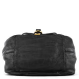 Black Leather Pocket Tote Bag