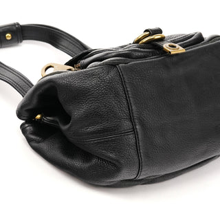 Black Leather Pocket Tote Bag
