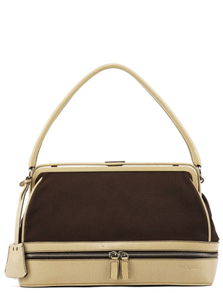 Fall 2000 Brown Beige Canvas Frame Shoulder Bag