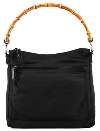 Black Nylon Bamboo Shoulder Bag
