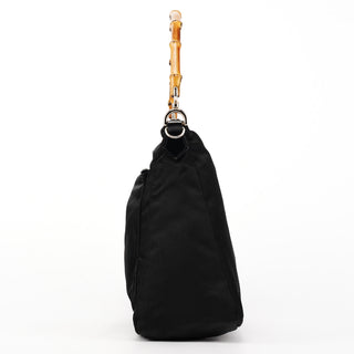 Black Nylon Bamboo Shoulder Bag