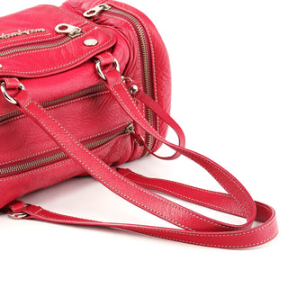 Pink Leather Multi-Pocket Camera Tote Bag