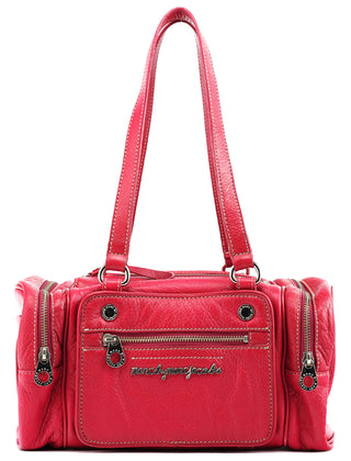 Pink Leather Multi-Pocket Camera Tote Bag