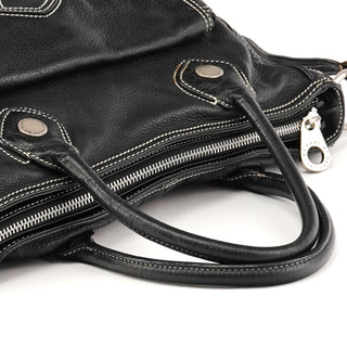 Black Leather Pocket 2-Way Bag