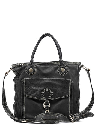 Black Leather Pocket 2-Way Bag
