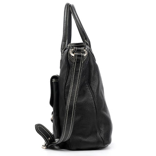 Black Leather Pocket 2-Way Bag