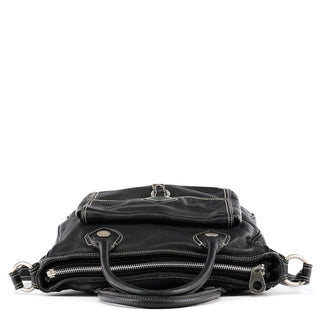 Black Leather Pocket 2-Way Bag