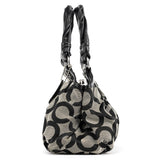 13441 Grey Black Signature Kiss-Lock Tote Bag
