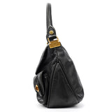 Black Leather Multi-Pocket 2-Way Bag