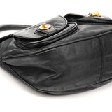 Black Leather Multi-Pocket 2-Way Bag