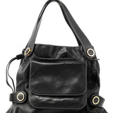 Black Oversized Leather Pocket Tote Bag