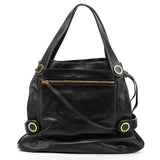 Black Oversized Leather Pocket Tote Bag