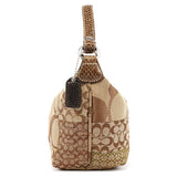 Beige Brown Signature Patchwork Hobo Bag