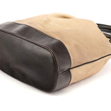 106294 Beige Suede Wood Handle Bucket Bag