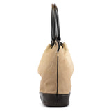 106294 Beige Suede Wood Handle Bucket Bag