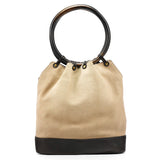 106294 Beige Suede Wood Handle Bucket Bag
