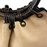 106294 Beige Suede Wood Handle Bucket Bag