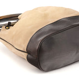 106294 Beige Suede Wood Handle Bucket Bag