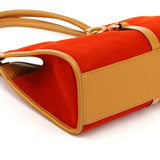 002 1068 Jackie Schultertasche aus Veloursleder in Orange und Hellbraun