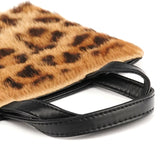 Mini borsa tote in cavallino leopardato marrone e nero
