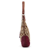7053 Sac porté épaule Soho en toile Signature beige et daim violet