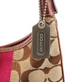 7053 Sac porté épaule Soho en toile Signature beige et daim violet